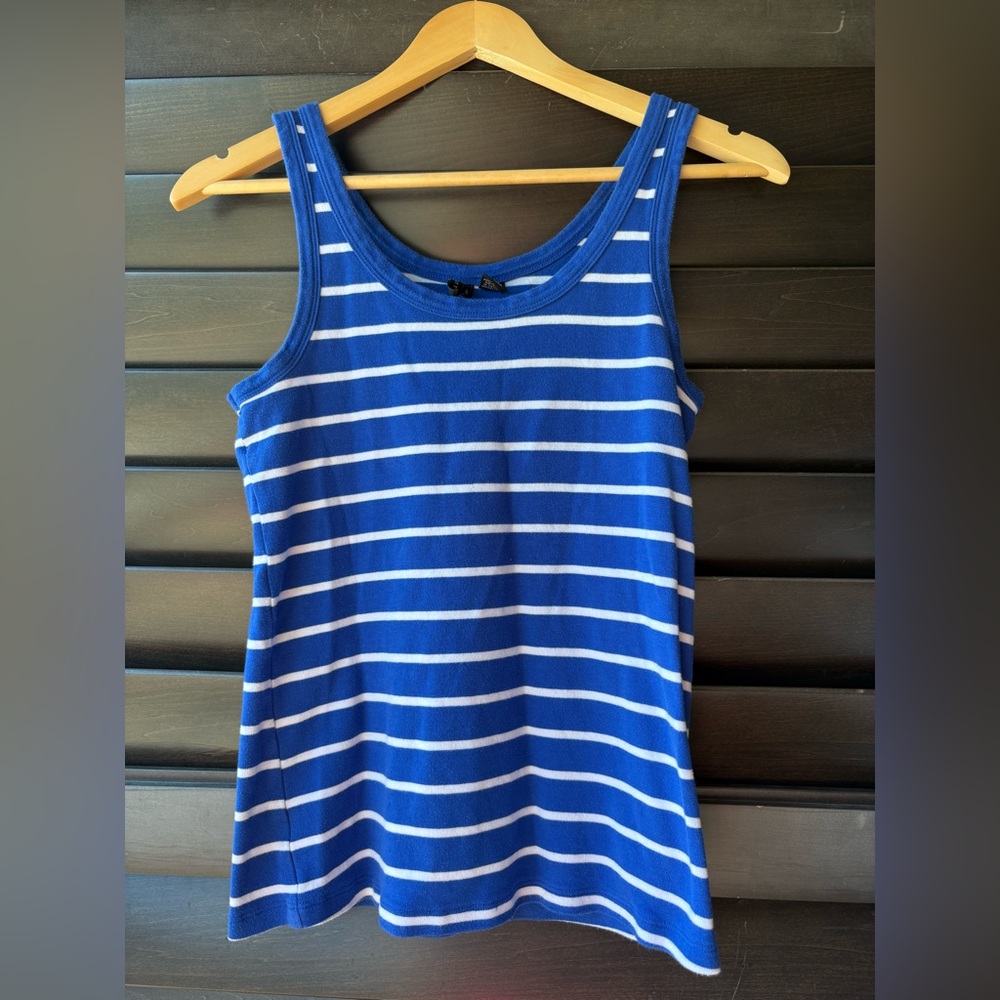 Carole Little Women's Medium Blue White Stripe Tank Top 100% Cotton